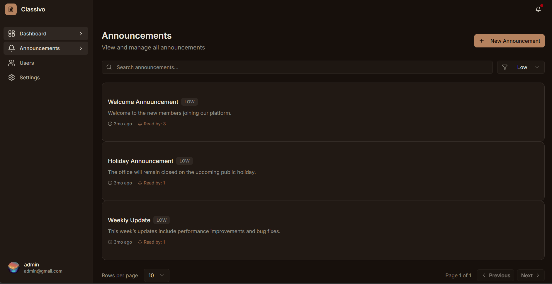 Classivo notification and alerting application.